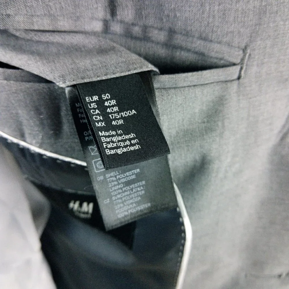 H&M Slim Fit 40R 2 Button Gray Suit Blazer Sport Coat